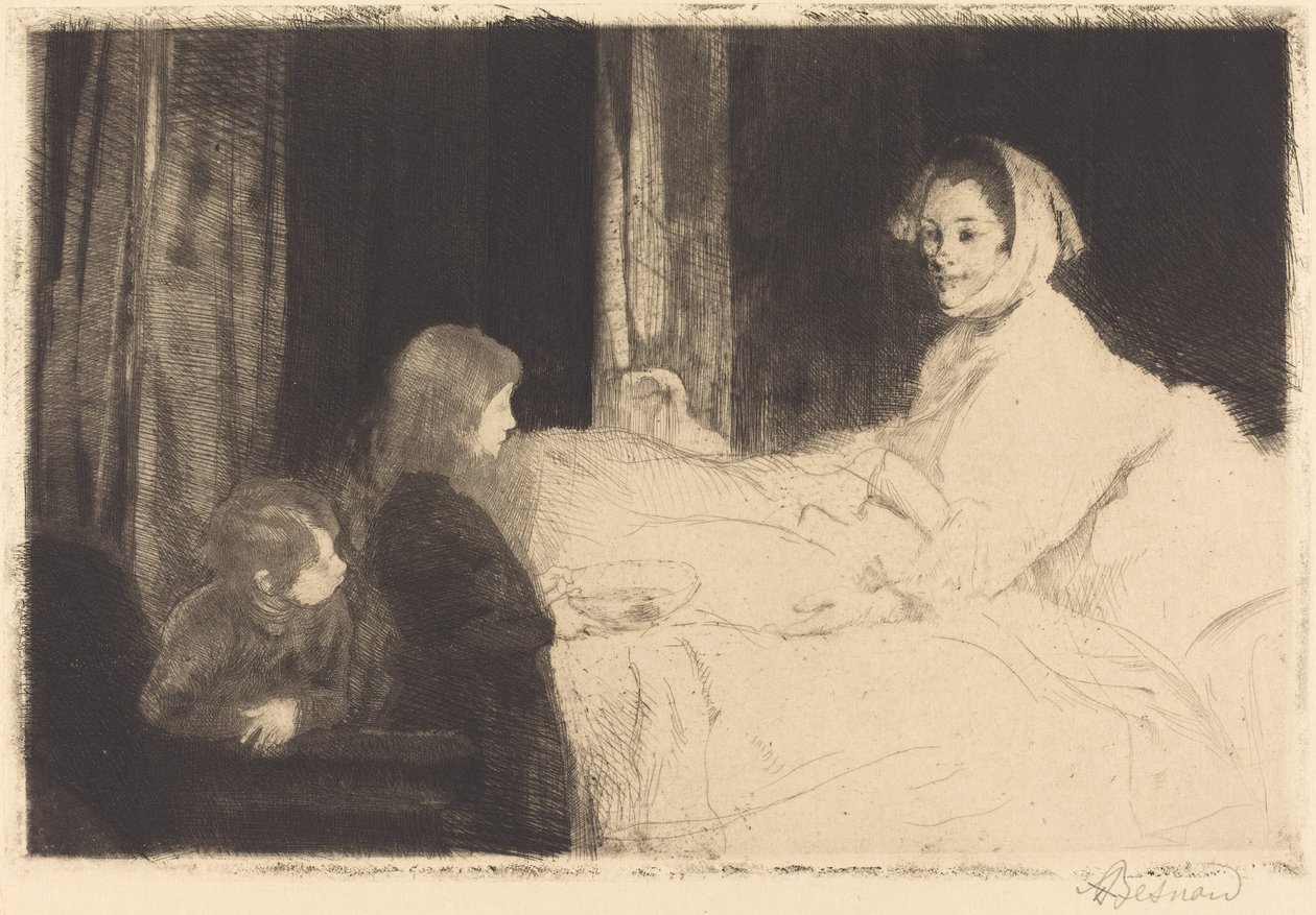 生病的母亲 La mère malade, 1889. 作者 保罗·阿尔伯特·贝斯纳德