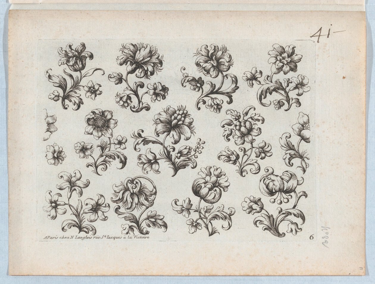 小花图案系列，板块6，约1670-85.，约1670-85. 作者 保罗·安德鲁埃·杜塞尔索