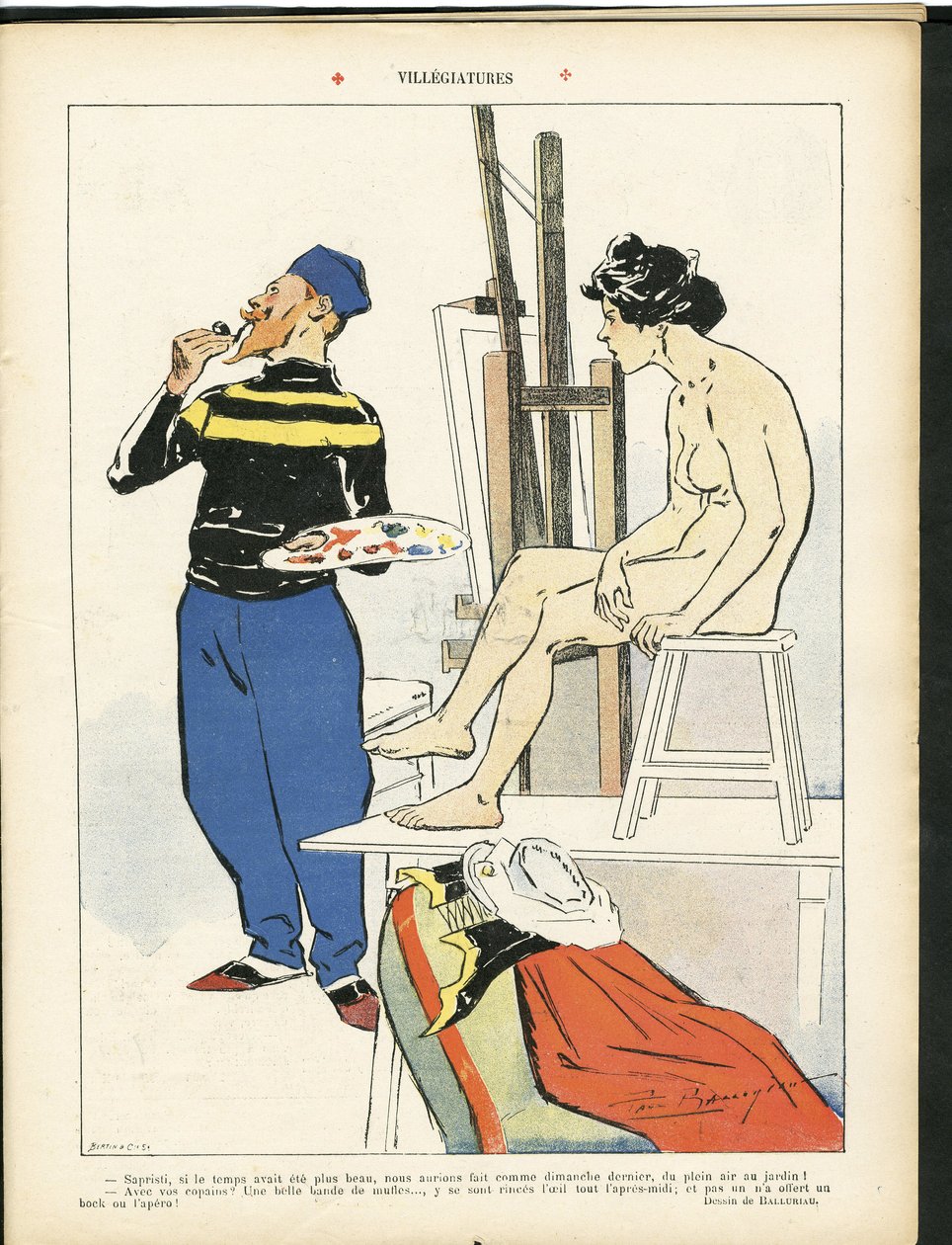 Paul Balluriau (1860-1917)在Le Rire的插图，07年8月3日 - 村庄 - 艺术 - 画家艺术家，模型（谁摆的）。 作者 保罗·巴鲁里奥