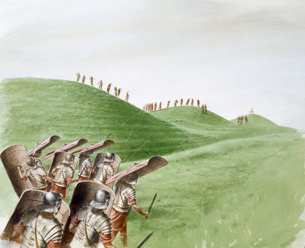 罗马士兵在与凯尔特人部落的战斗中，约1世纪，约1990-2010年 作者 保罗·伯贝克