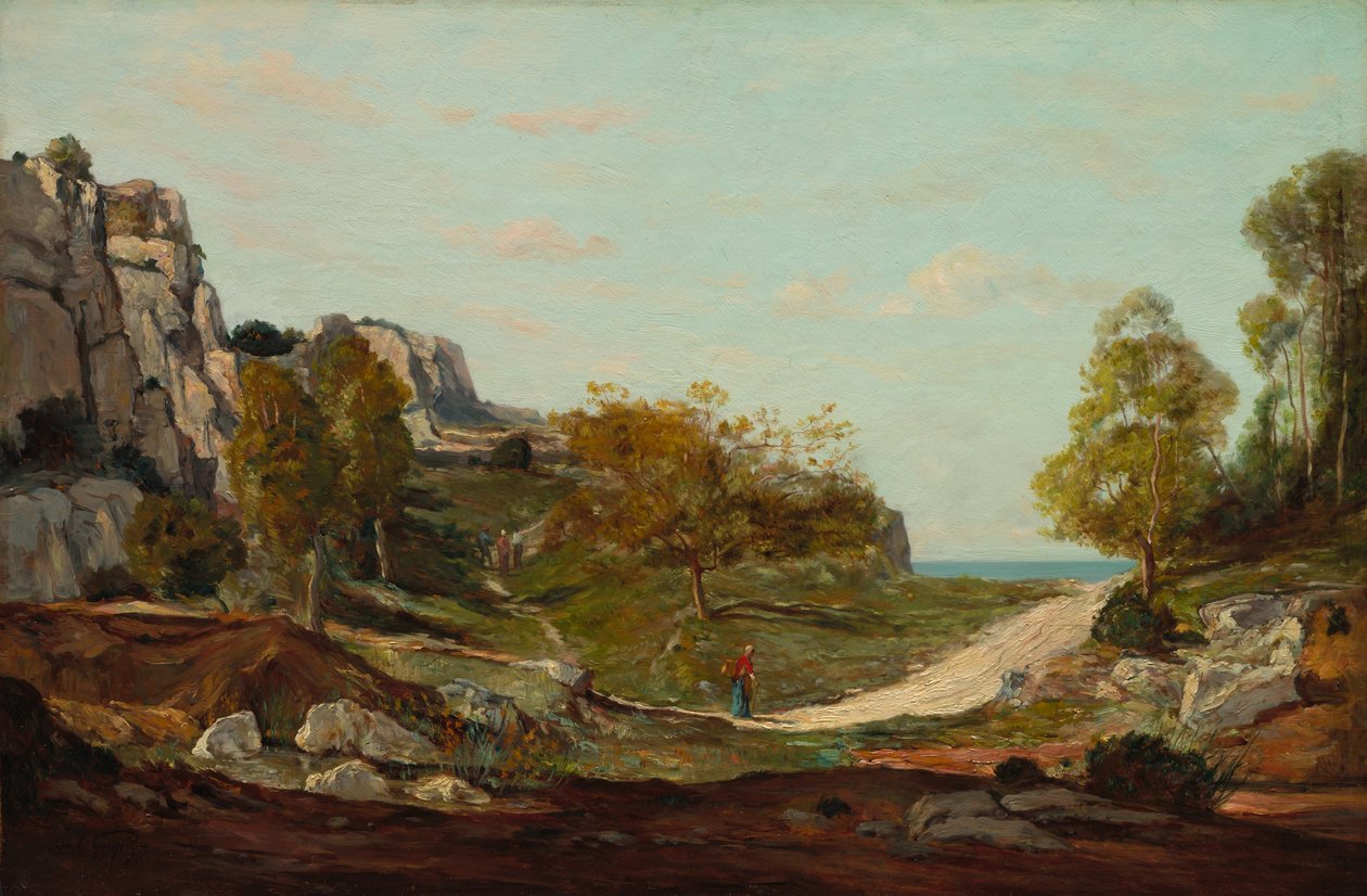 马赛附近圣安德烈的风景，约 1865 年（木板油画） 作者 保罗·卡米尔·圭古