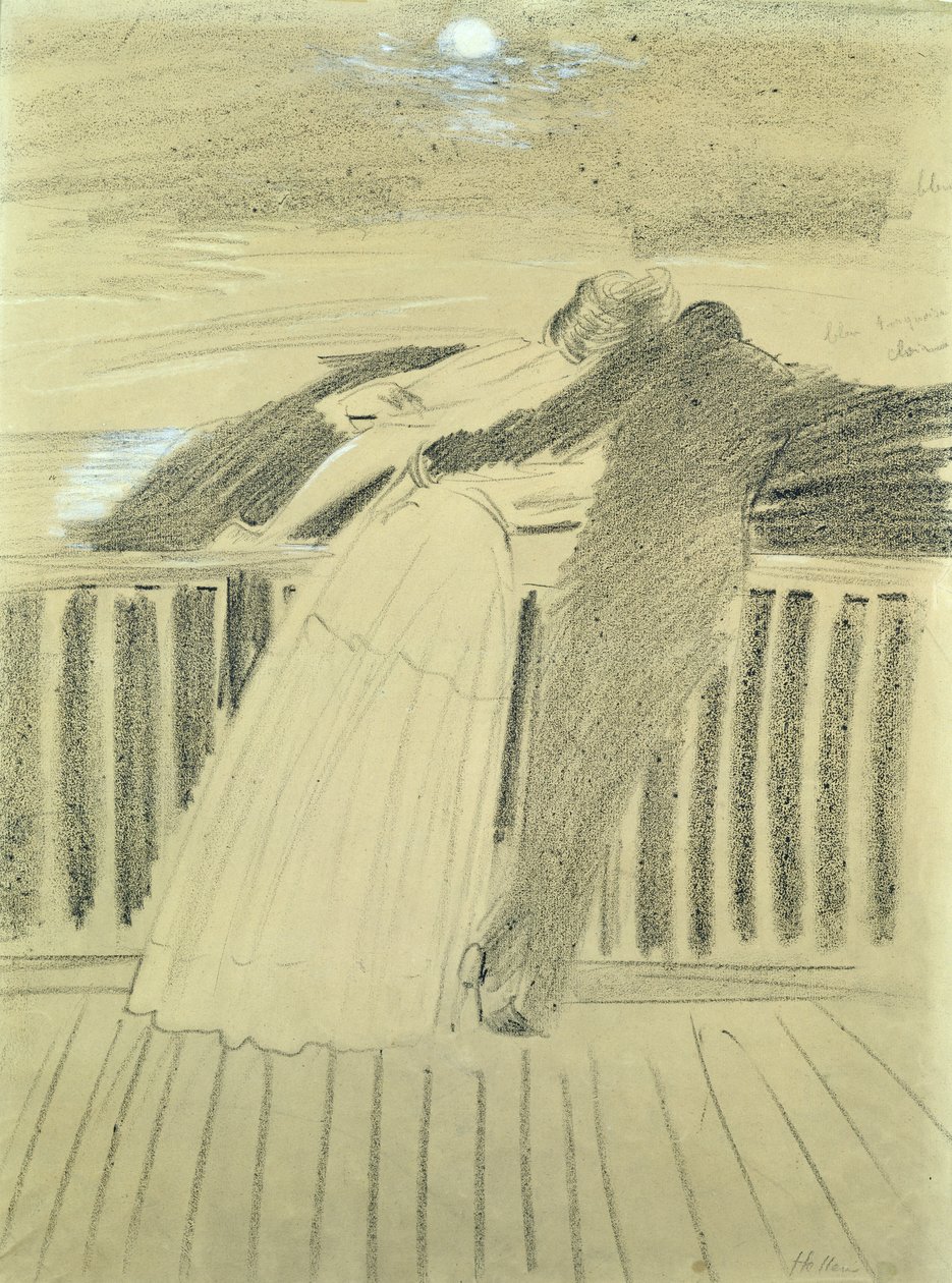 根西岛Hauteville House的Jeanne Hugo和Jean Charcot（纸上粉彩） 作者 保罗·塞萨尔·Helleu