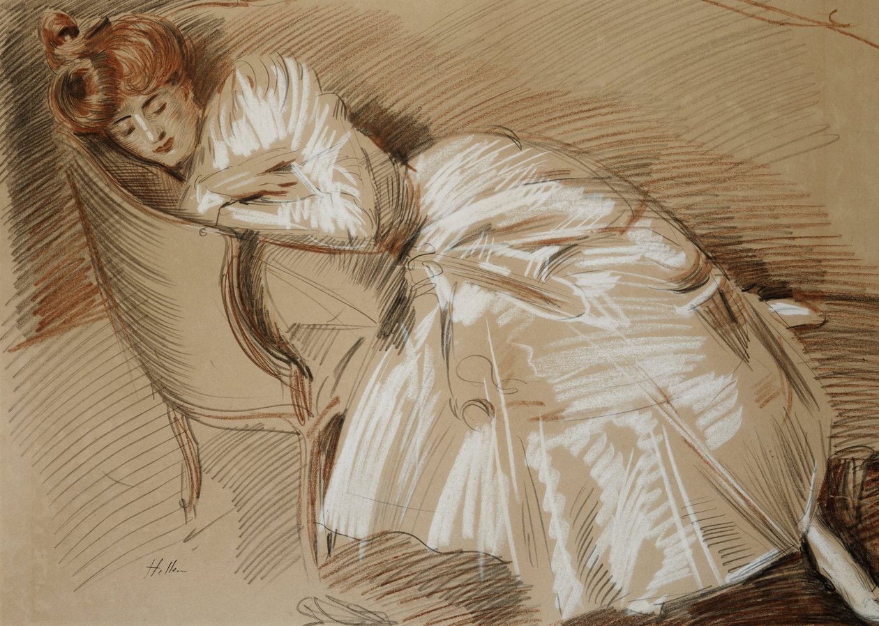 Helleu女士躺在躺椅上， 作者 保罗·塞萨尔·Helleu