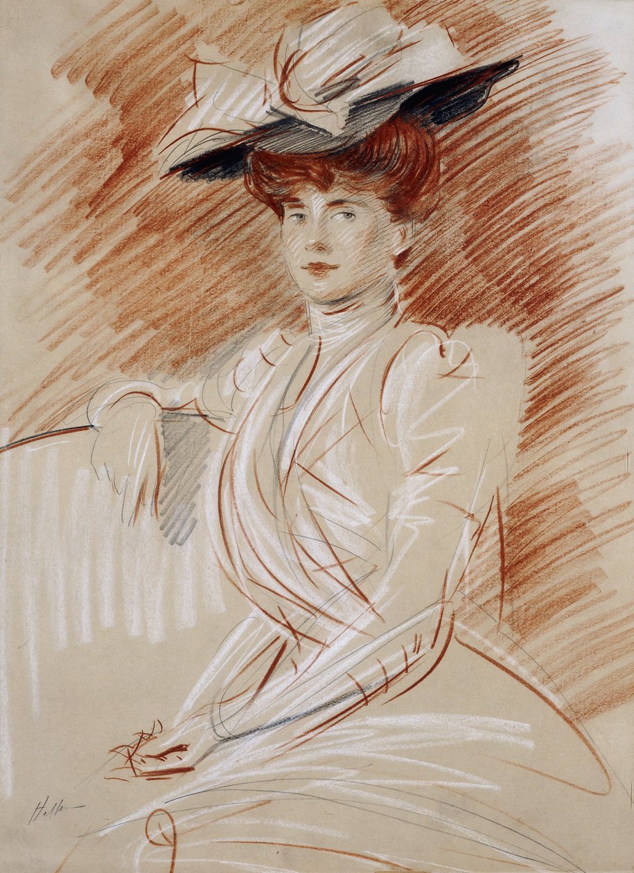 Helleu au Chapeau夫人， 作者 保罗·塞萨尔·Helleu