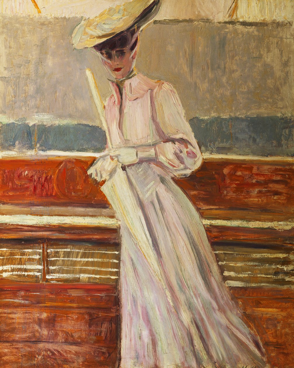 Helleu游艇上的夫人，约c.1902 作者 保罗·塞萨尔·Helleu