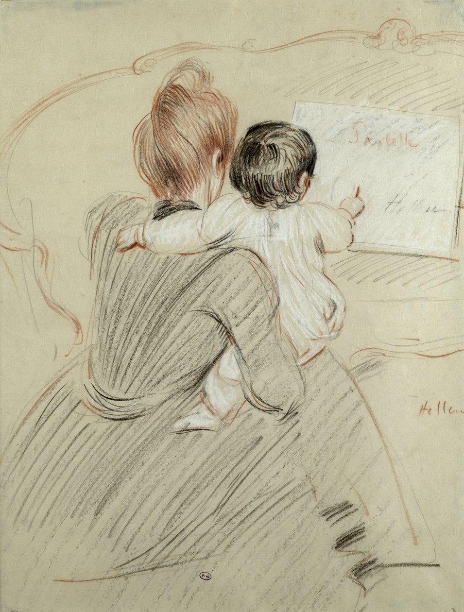 1905年Paul Helleu夫人和她的女儿Paulette（彩色铅笔在纸上） 作者 保罗·塞萨尔·Helleu