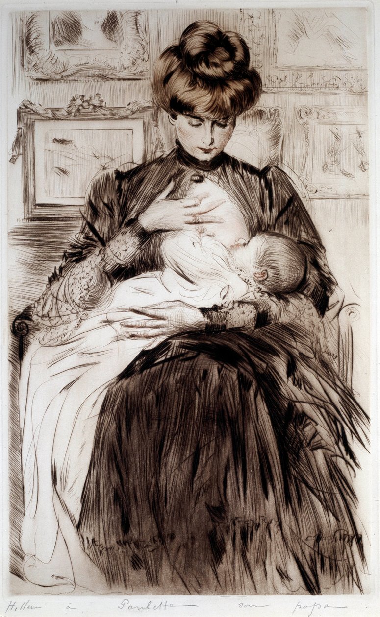 产妇。 Paul Helleu (1859-1927) 的绘画，20 世纪。 巴约讷，博纳特博物馆 作者 保罗·塞萨尔·Helleu