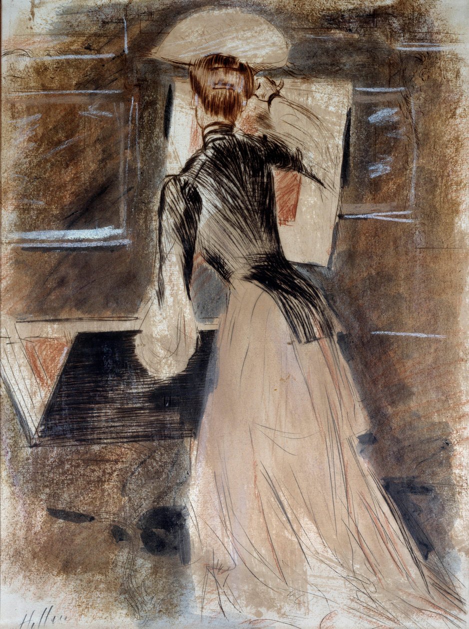 玛德琳·卡利尔的全长肖像。 Paul Helleu (1859-1927)，20 世纪。 巴约讷，博纳特博物馆 作者 保罗·塞萨尔·Helleu
