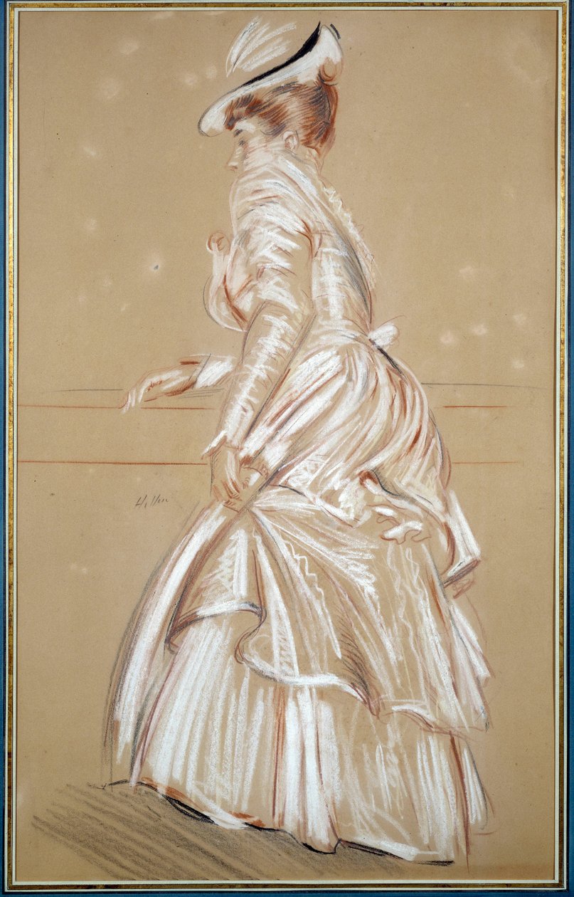 一个白衣女子的画像。 Paul Helleu (1859 - 1927) 的绘画，20 世纪。 巴约讷，博纳特博物馆 作者 保罗·塞萨尔·Helleu