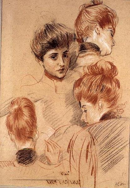 Helleu夫人和Clarighy夫人的研究，约1892-95（粉笔）。 作者 保罗·塞萨尔·Helleu