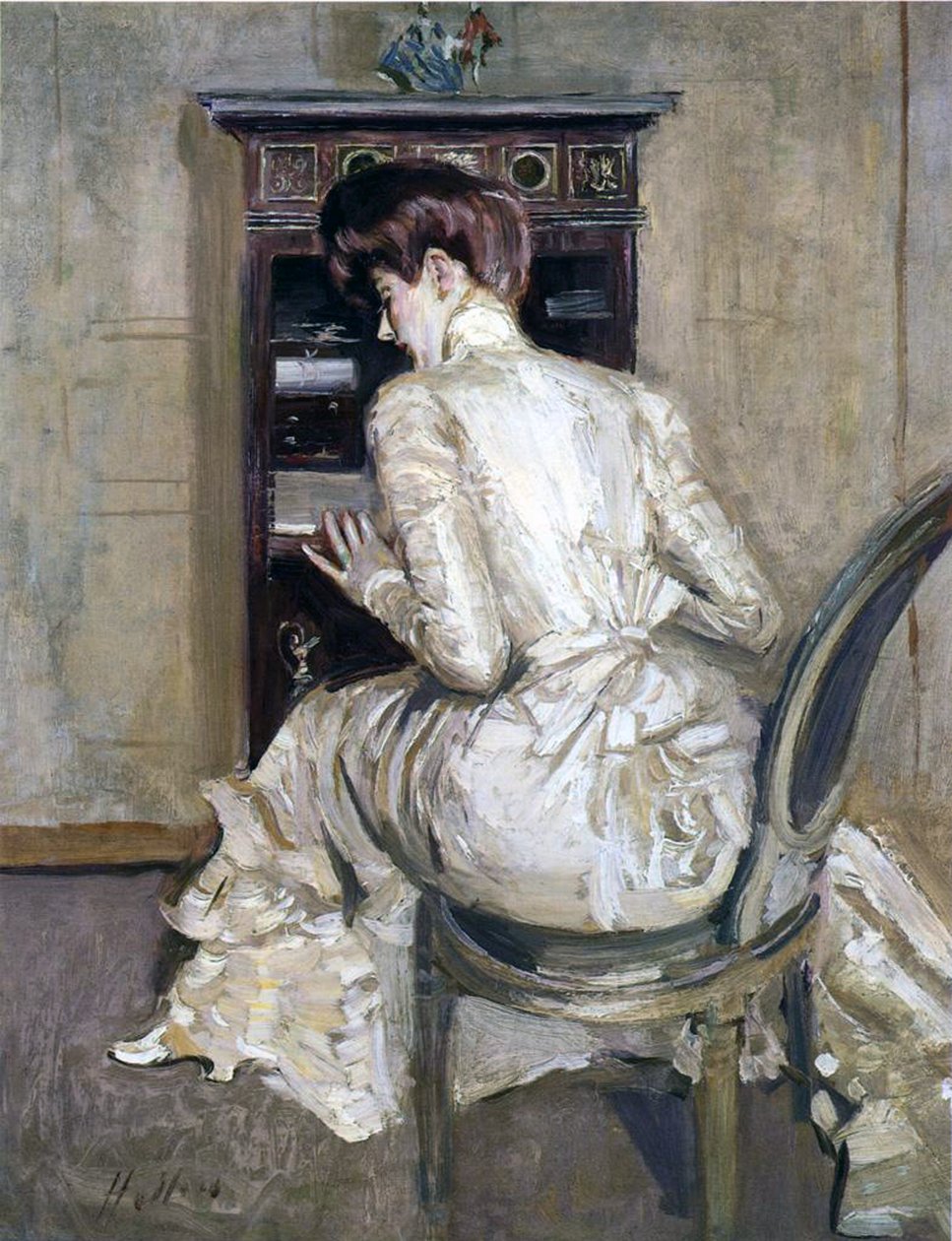 艺术家的妻子在她的Secretaire，c.1900 作者 保罗·塞萨尔·Helleu