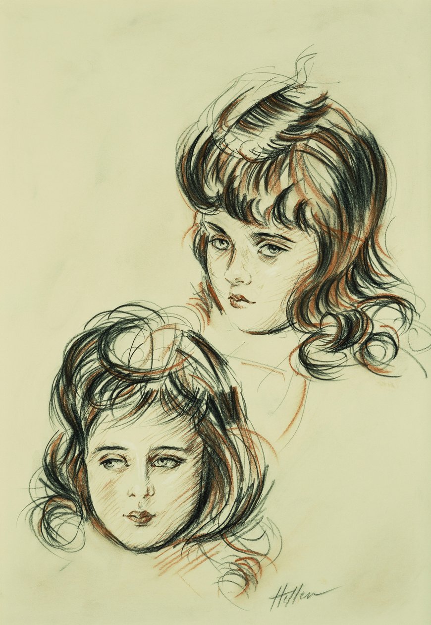 艺术家的女儿艾伦的两项研究， 作者 保罗·塞萨尔·Helleu