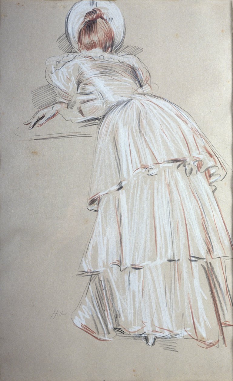 女人站在后面倾斜（粉彩） 作者 保罗·塞萨尔·Helleu