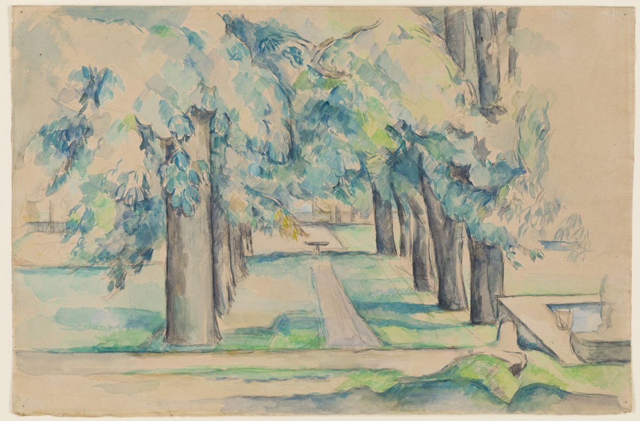 Jas de Bouffan 的栗树大道，约 1878-90 年（水彩画） 作者 保罗·塞尚