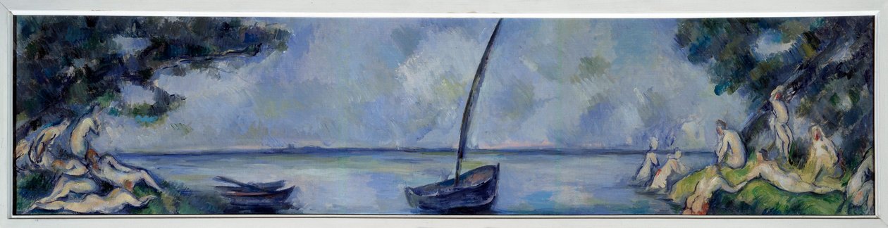 La barque et les batheuses Painting by Paul Cezanne (1839-1906) 1890 Sun. 0,3x1,25 m Paris, Musee de l