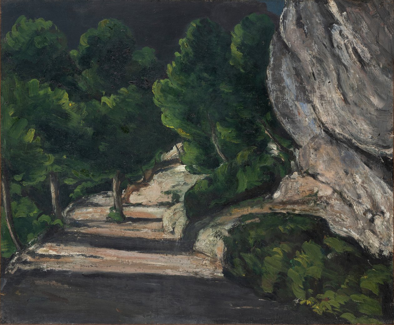 风景，落基山中的道路与树木，约 1870-71 年（布面油画） 作者 保罗·塞尚