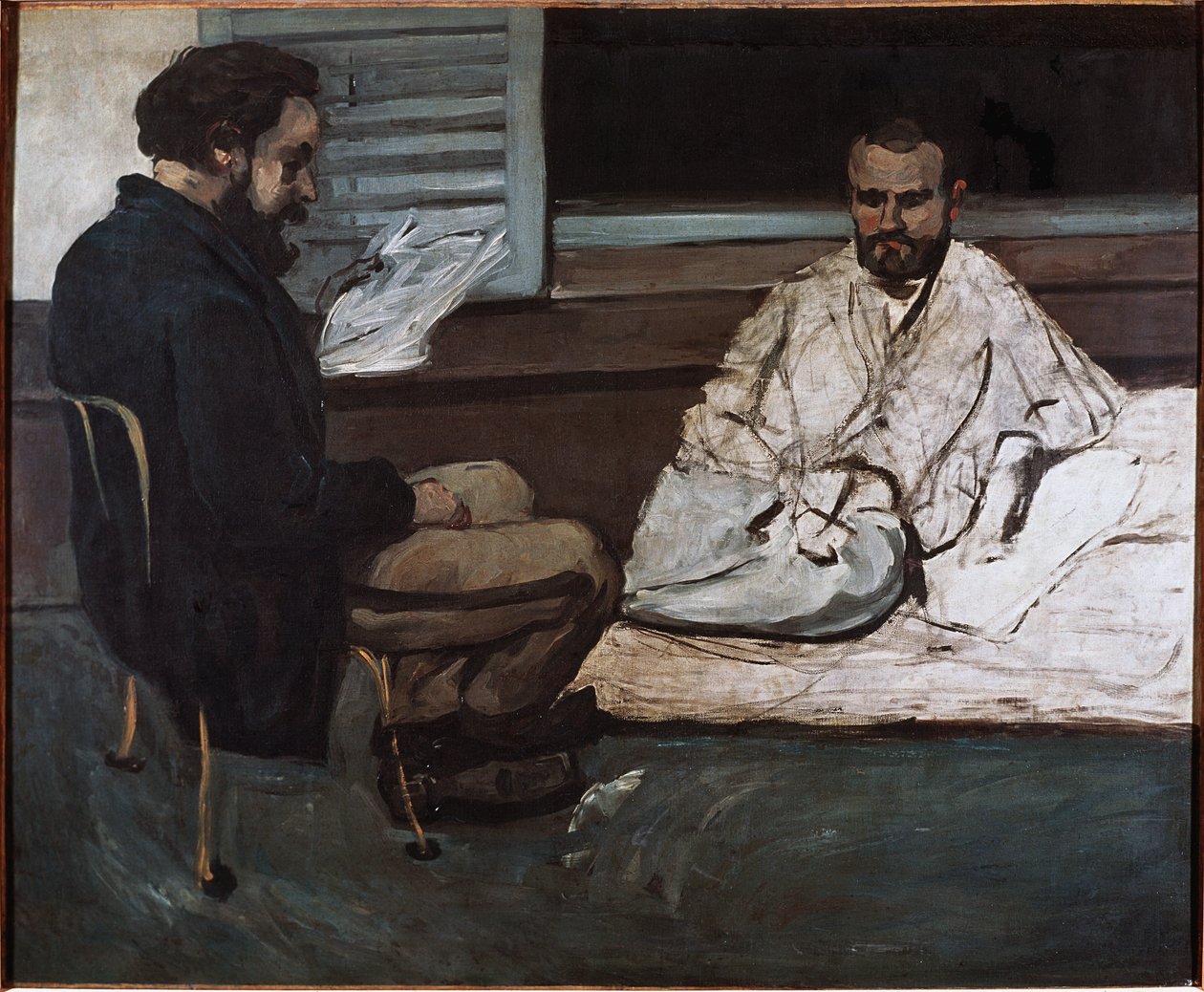 保罗·亚历克西斯 (Paul Alexis) 正在给埃米尔·佐拉 (Emile Zola) 读手稿（布面油画 作者 保罗·塞尚