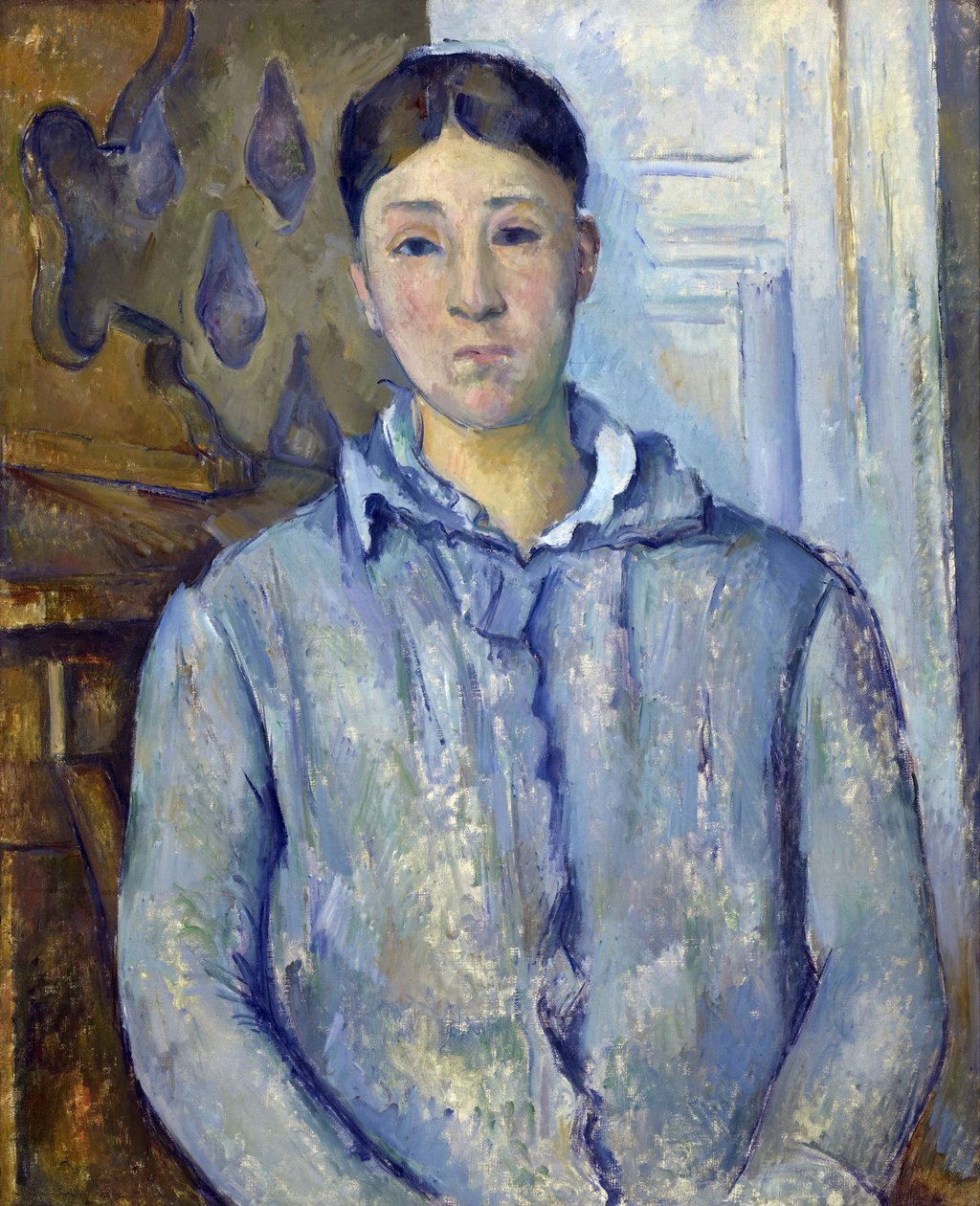 "" 塞尚夫人的蓝色肖像"" 1888-1890。 Hortense Cezanne (1850-1922)，画家的妻子 Paul Cezanne (1839-1906) 的画作。 布面油画 - 昏暗 73.5x61 厘米休斯顿，美术博物馆，罗伯特·李·布拉弗纪念收藏，S 赠予 作者 保罗·塞尚