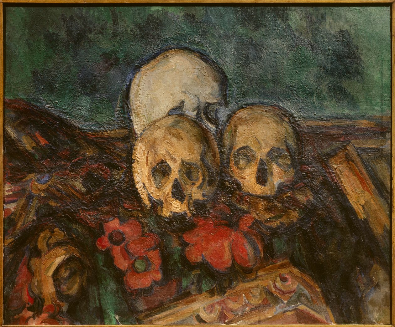 东方地毯上的三张皮 保罗-塞尚(1839-1906)的画作 1898年 索洛图恩。Kunstmuseum.- 东方地毯上的三个骷髅头保罗-塞尚(1839-1906)的画作 作者 保罗·塞尚