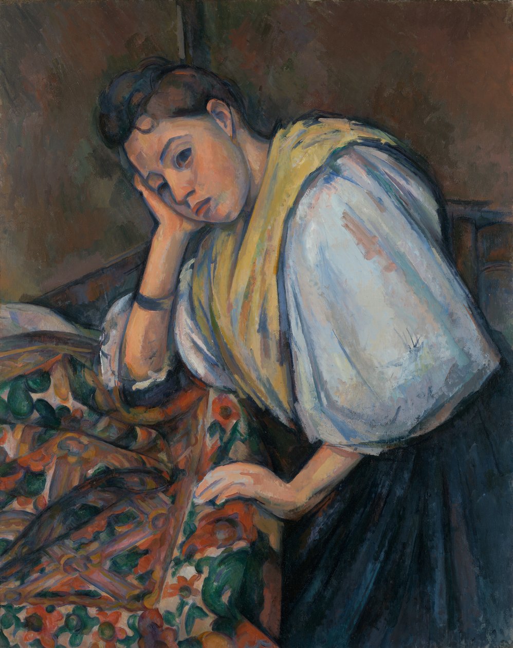 意大利年轻女性在餐桌上，约1895-1900年（布面油画） 作者 保罗·塞尚
