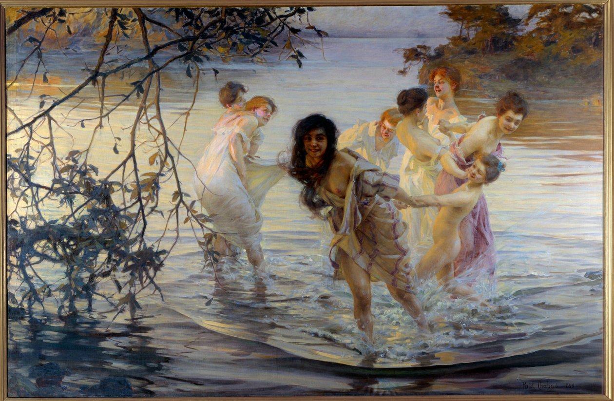 快乐 ebats 年轻妇女在水中四舍五入。 Paul Chabas (1869-1937) 绘画，1899 年南特，美术博物馆 作者 保罗·查巴斯
