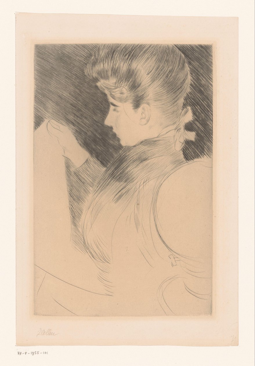 一个不知名的女人读书的肖像 作者 Paul Cesar Helleu（艺术家签名）