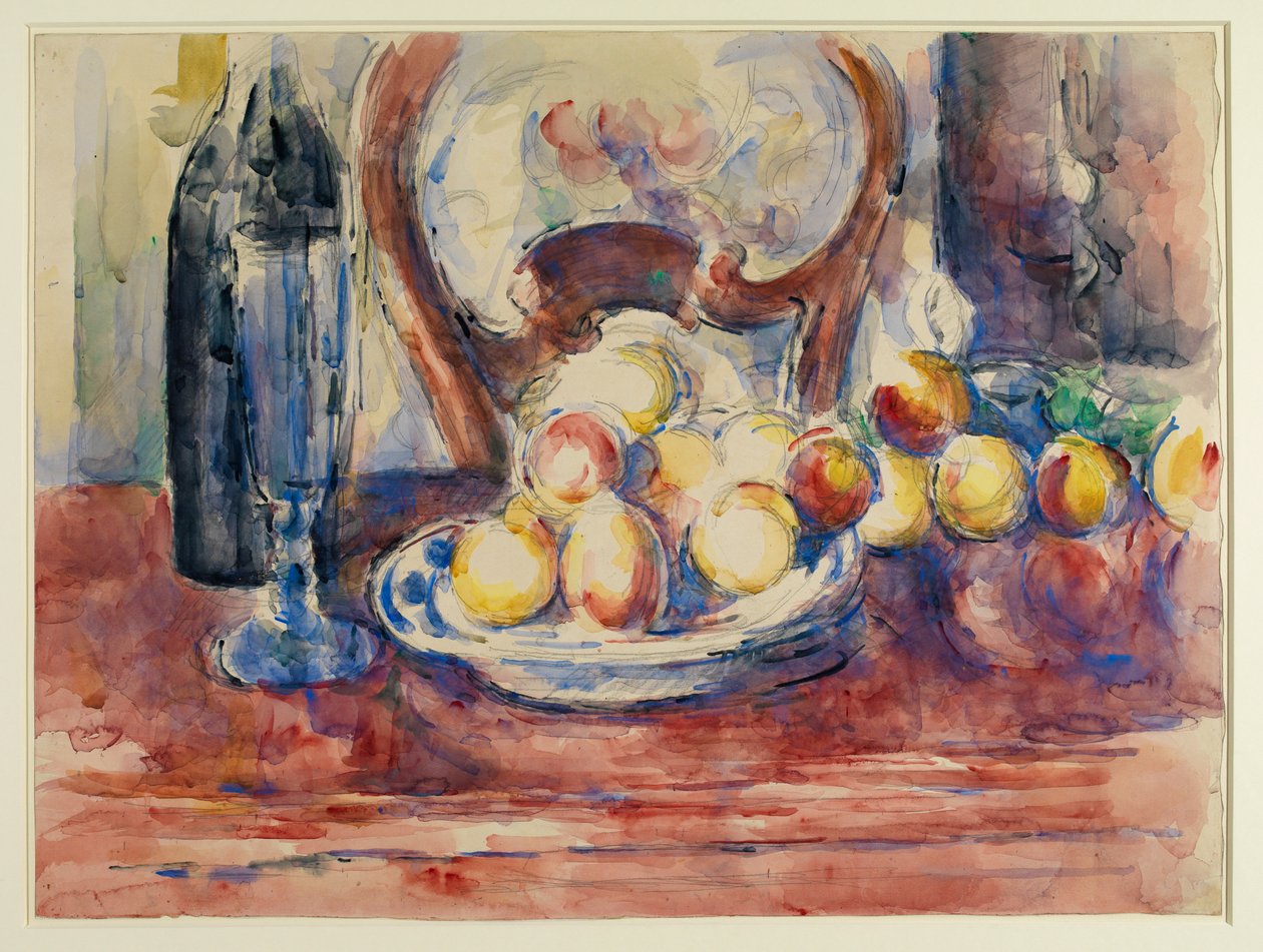 Apples, bottle and chairback, c.1904-06 circa (graphite & watercolor on wove paper) 作者 保罗·塞尚