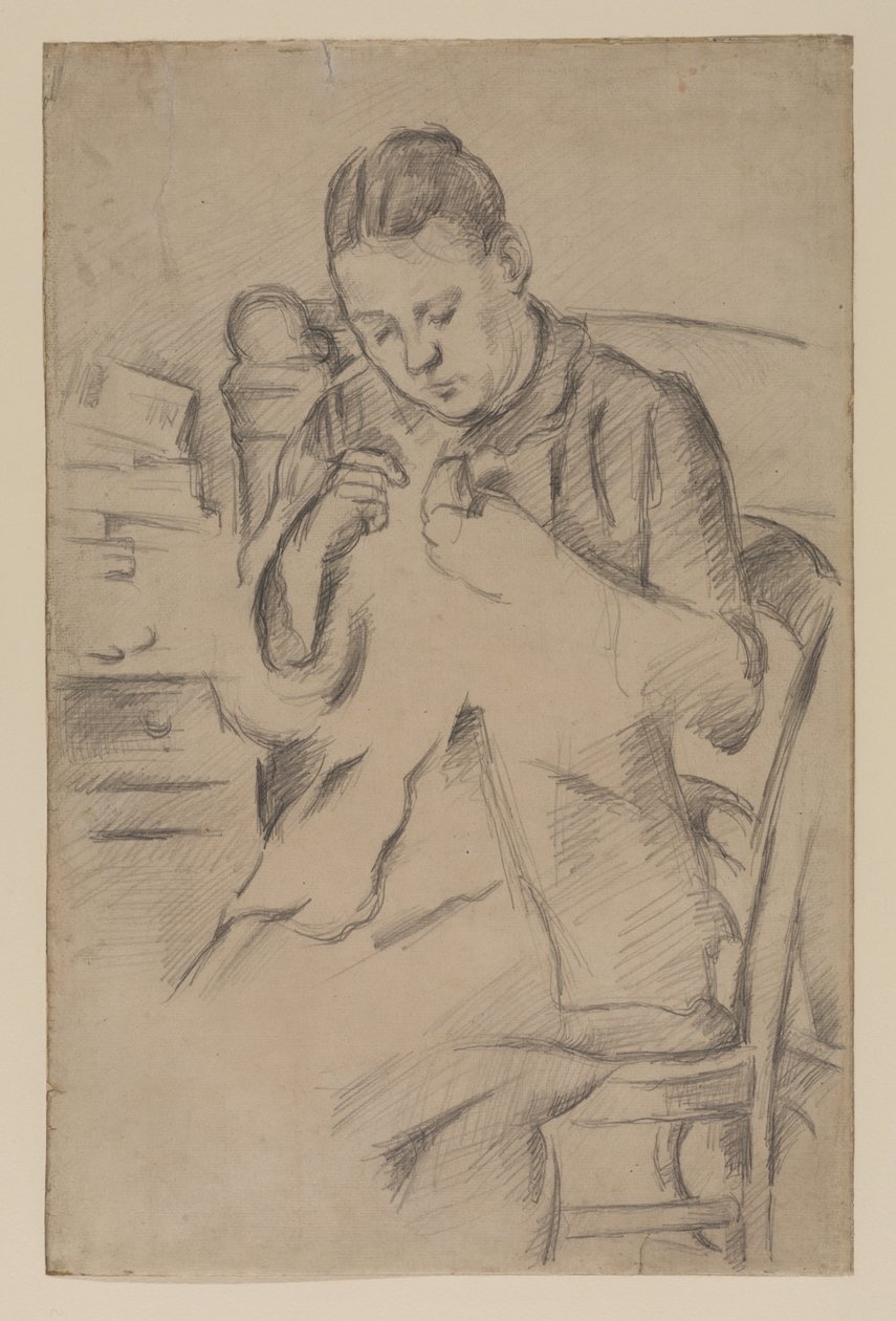 Hortense Fiquet，塞尚夫人，缝纫，约1880（纸上铅笔）。 作者 保罗·塞尚