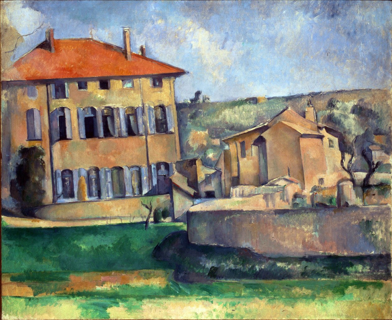 Maison et ferme a Jas de Bouffan - Jas de Bouffan par Cezanne 的房屋和农场，保罗（1839-1906 年）。 布面油画，尺寸：60x73，约 1887 年，布拉格国家美术馆 作者 保罗·塞尚