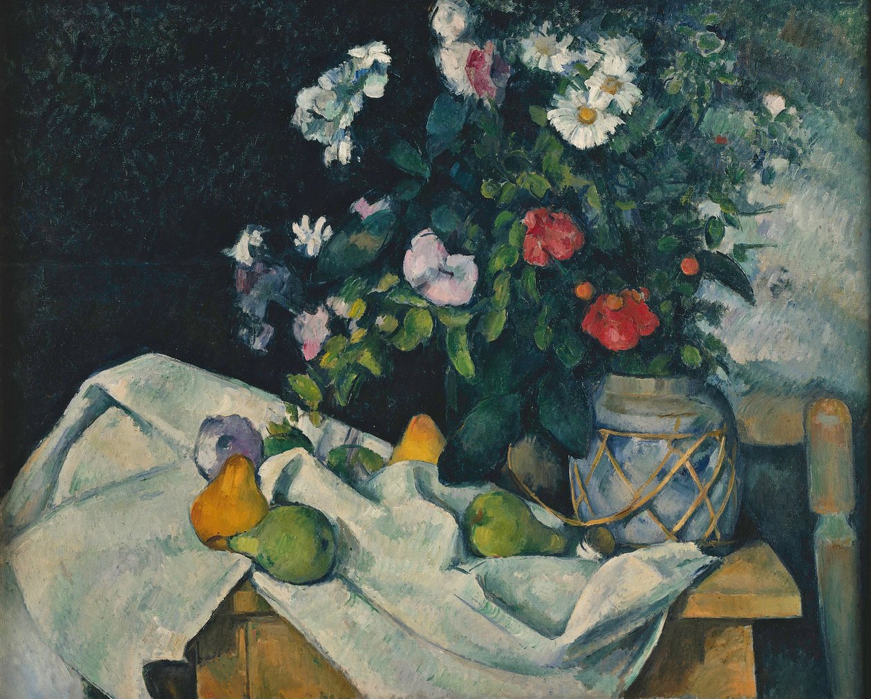 花朵和水果静物画，1889-1890年 作者 保罗·塞尚