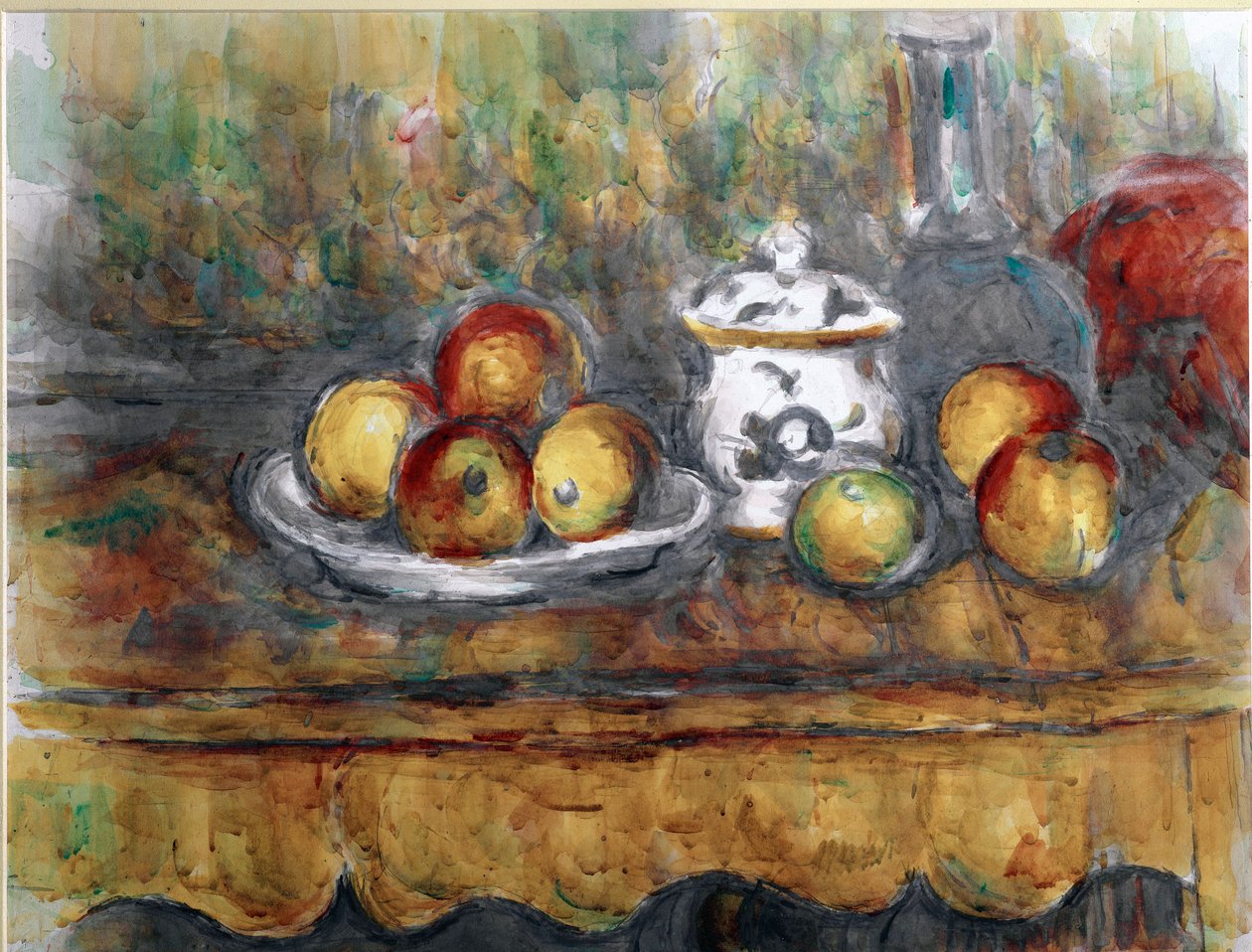 Still life a blue bottle Watercolour by Paul Cezanne (1839-1906) 1900 approx. Sun. 48x63 cm Vienna, Kunsthistorisches Museum, Nude Gallery in der Stallburg 作者 保罗·塞尚