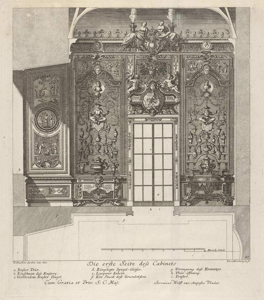 瓷器室的第一面墙，出自：《Fürstlicher Baumeister Oder：建筑......，1711年。 作者 保罗·德克尔