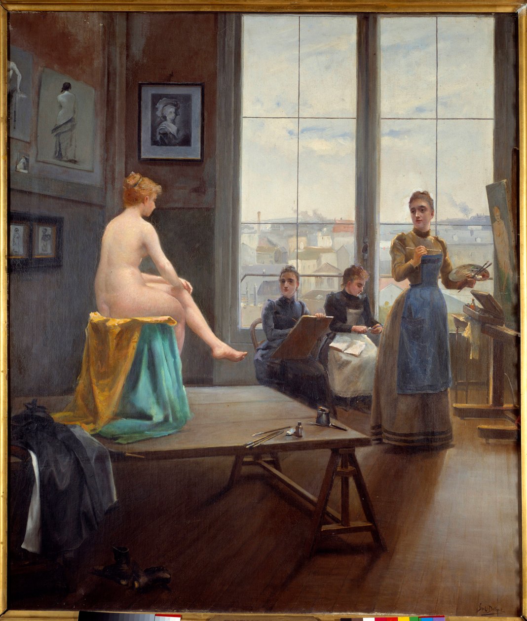年轻女孩工作室 年轻女画家的模特姿势。 Paul Duthoit 的绘画（在 1858 年-？）1896 年昏暗。 1,20 x 1,04 m 波城，美术博物馆 作者 保罗·杜索特