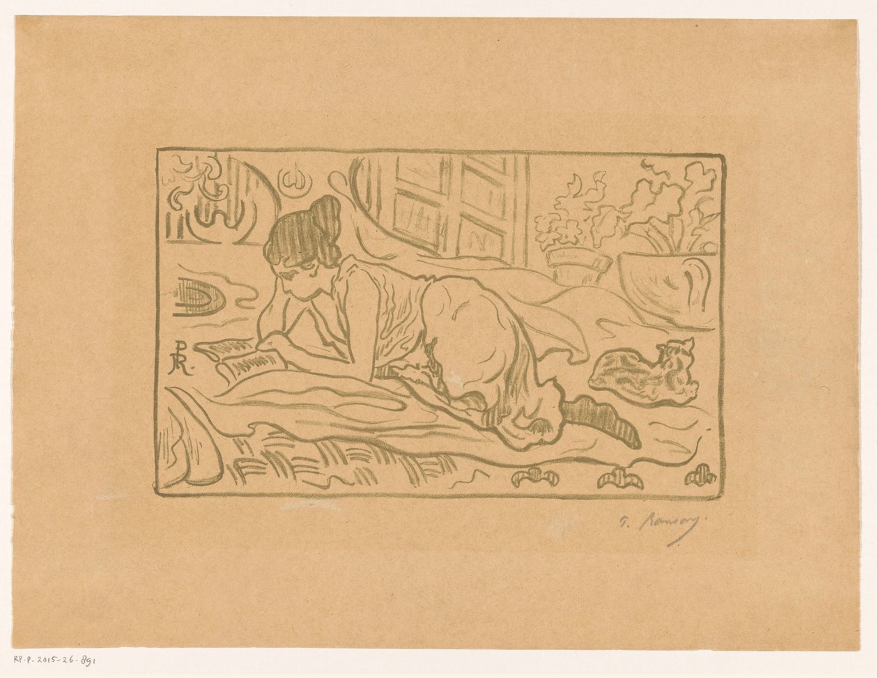 躺在床上看书的女人 作者 （艺术家签名）Paul Elie Ranson