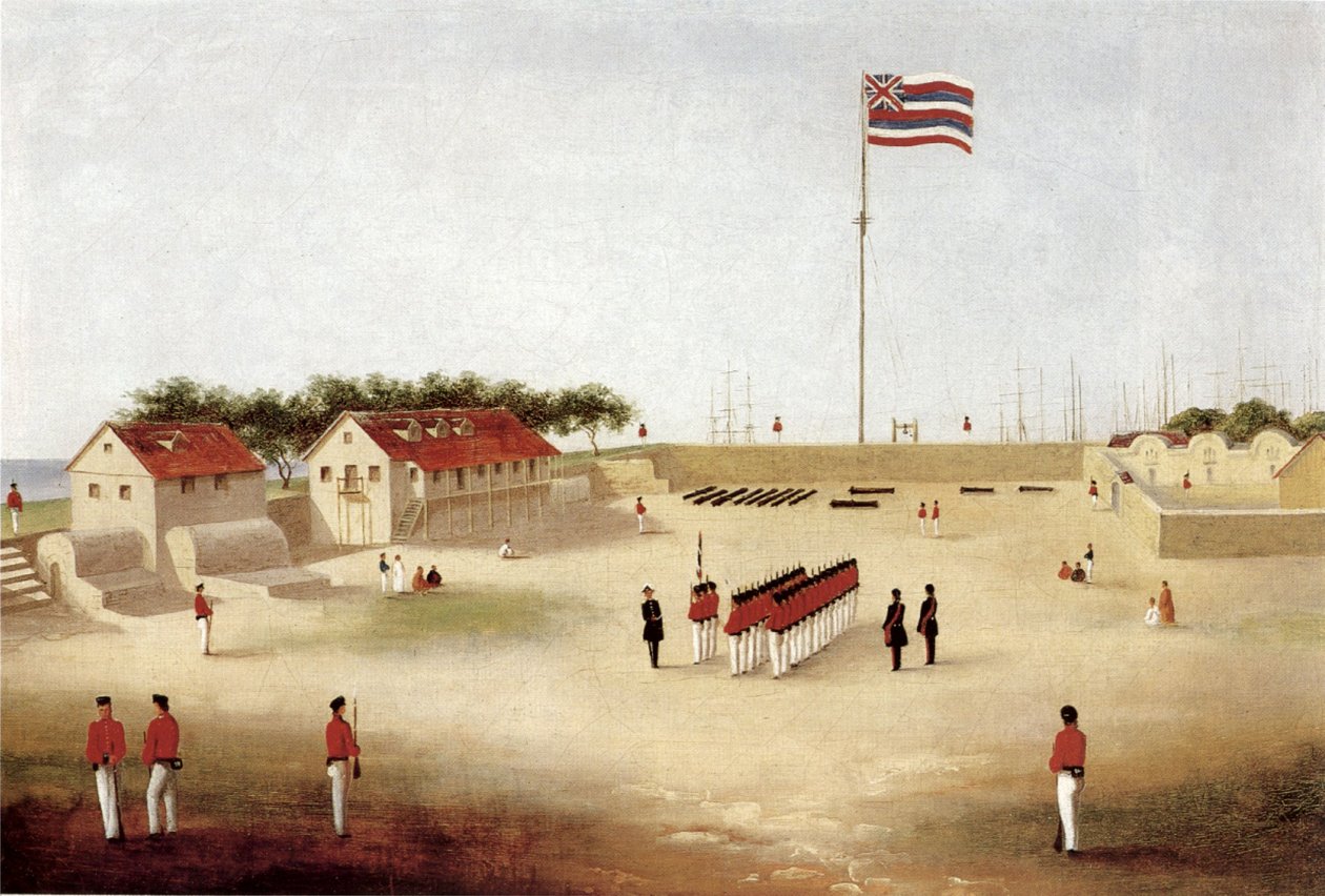 檀香山堡垒景观，约1853年（布面油画）。 作者 保罗·埃默特