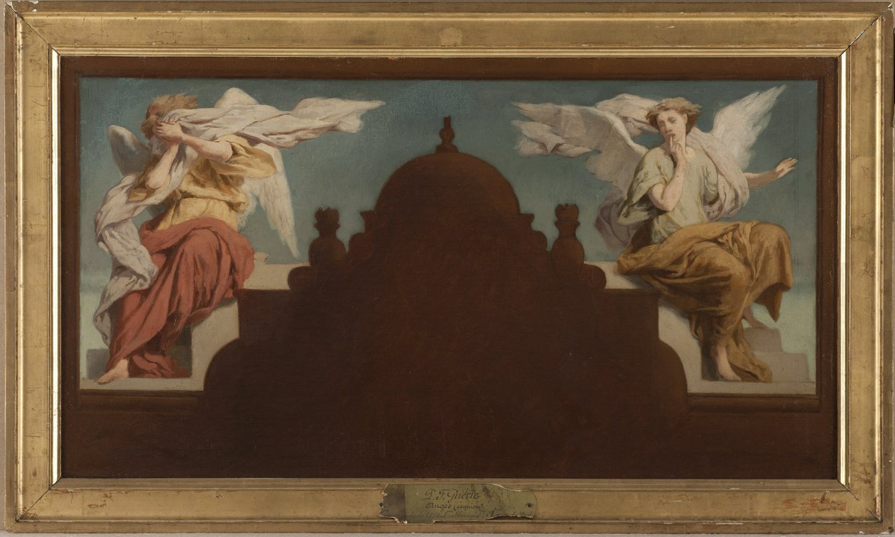 圣埃蒂安-杜蒙特教堂草图：1874 年，Deux anges assis（布面油画） 作者 保罗·费利克斯·格里（Paul Felix Guerie）