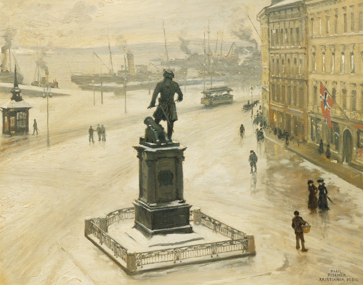面对Piperviken的Tordenskiold雕像，奥斯陆港口，1906年 作者 保罗·菲舍尔