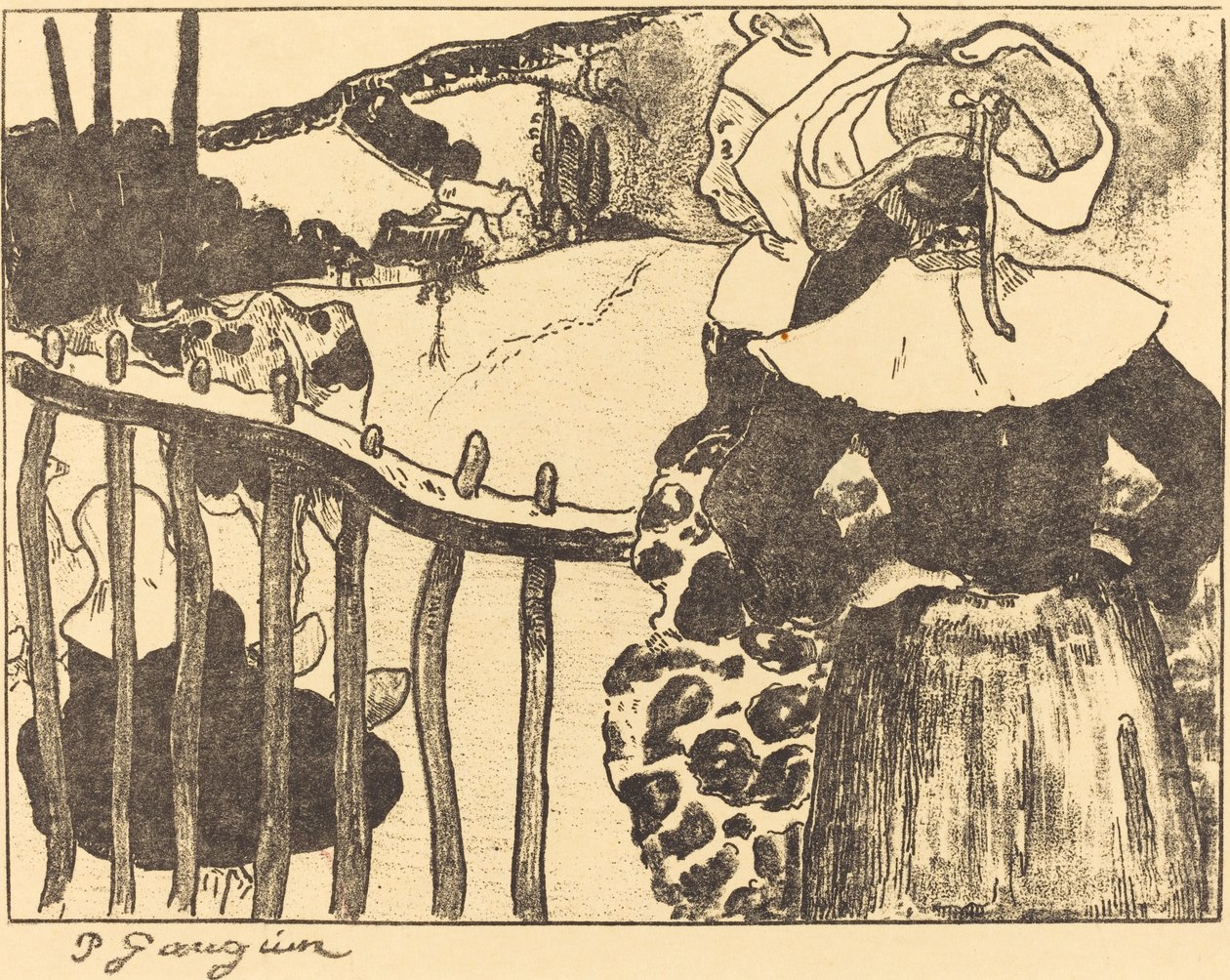 布列塔尼妇女在栅栏旁 布列塔尼妇女在栅栏旁，1889年 作者 保罗·高更