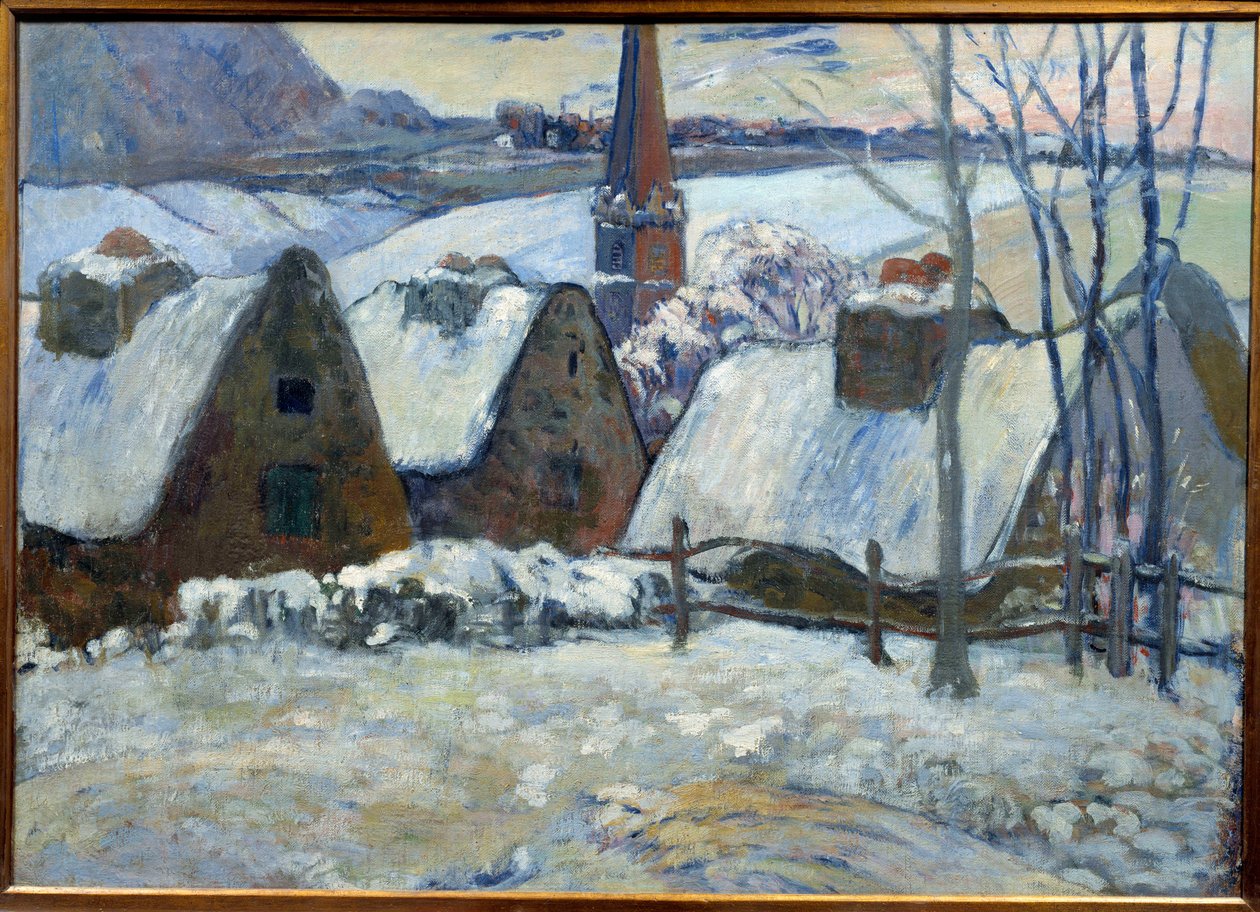 Breton village under snow in 1894. Painting by Paul Gauguin (1848 - 1903) 作者 保罗·高更
