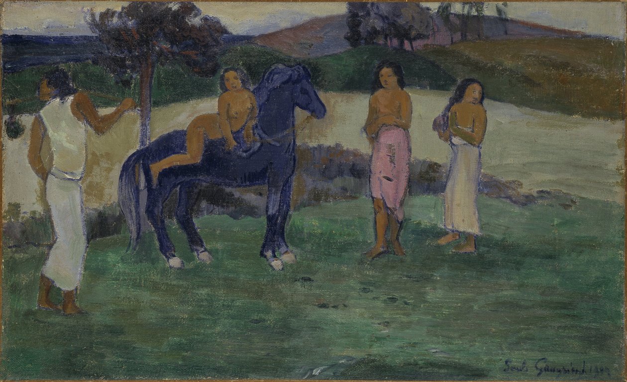 Composition avec figures et un cheval - Composition with Figures and a Horse, by Gauguin, Paul Eugene Henri (1848-1903).布面油画 作者 保罗·高更