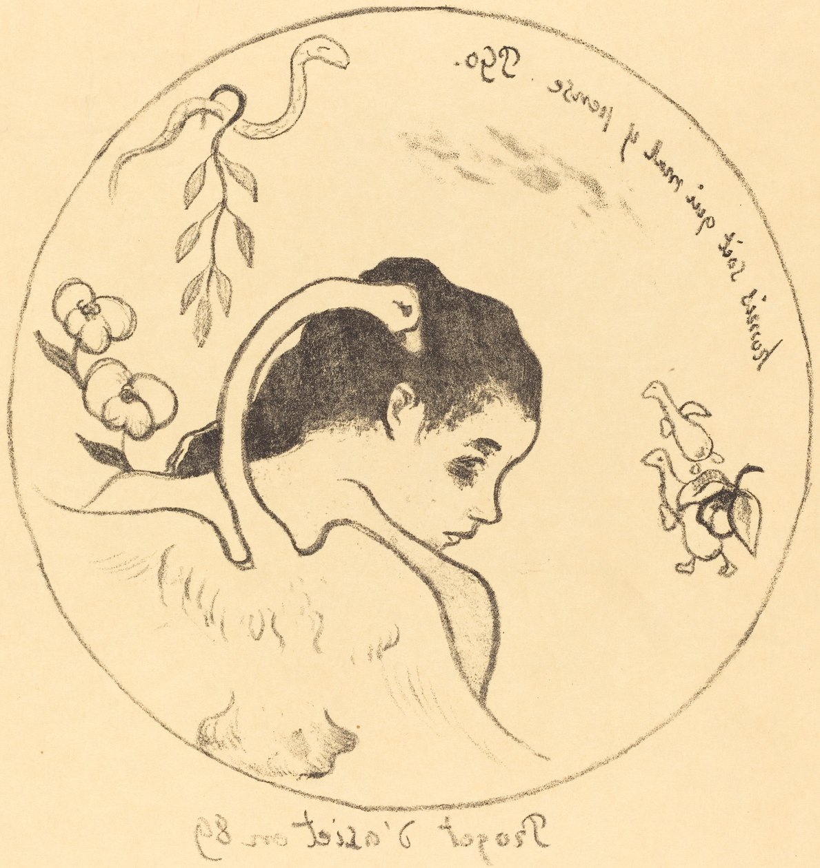 瓷盘项目的设计，1889年。 作者 保罗·高更