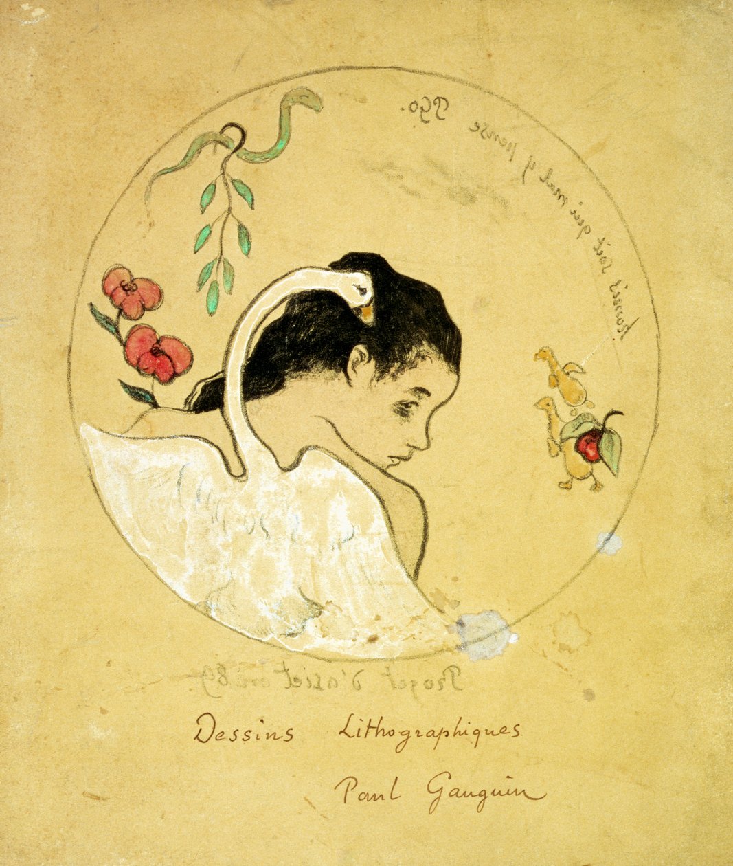 盘子的设计-莱达和天鹅，1889年 作者 保罗·高更