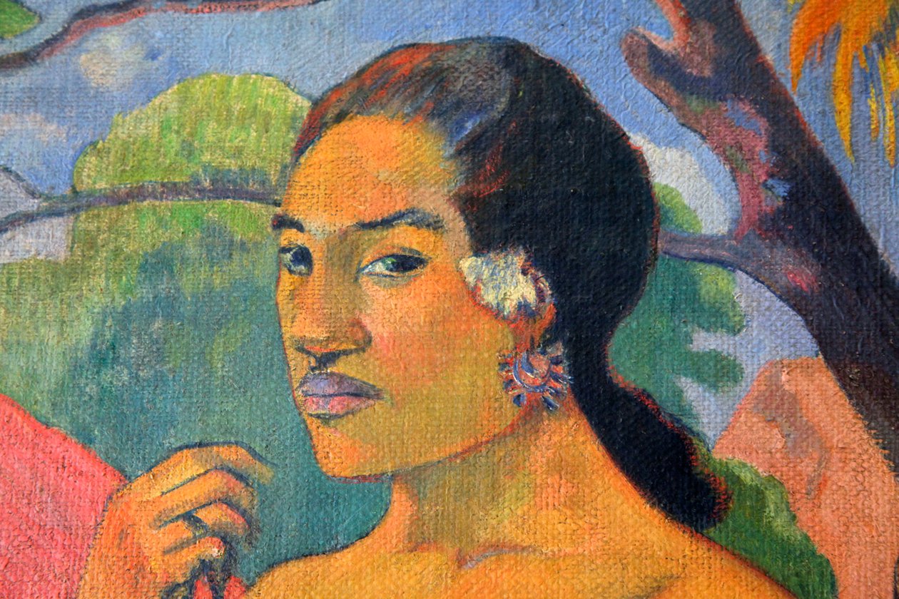 Eu haere ia oe 女人拿着一个水果。你要去哪里》，1893年。   作者 保罗·高更