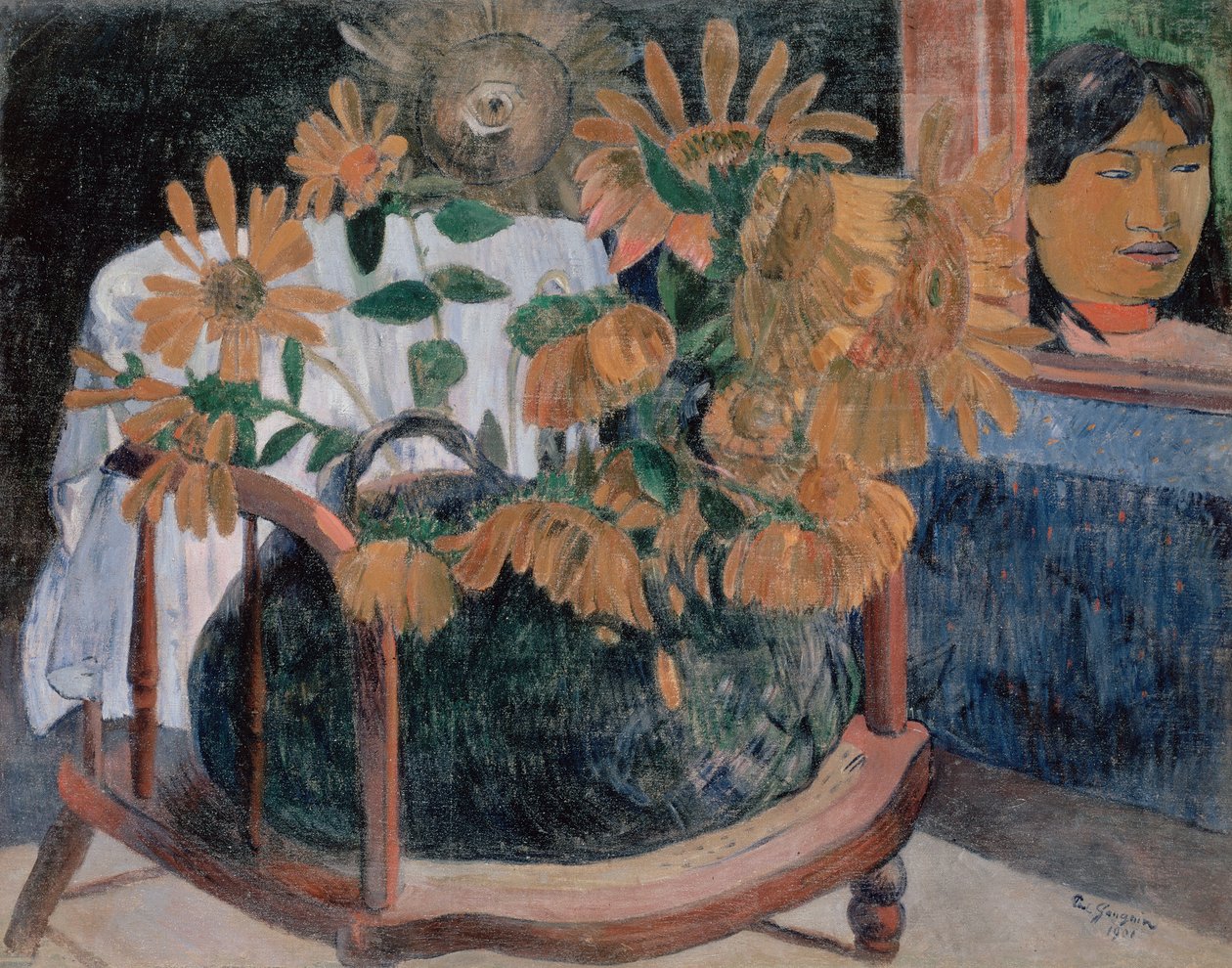法文：Nature morte avec des tournesols sur un fauteuil (II) 向日葵 作者 保罗·高更