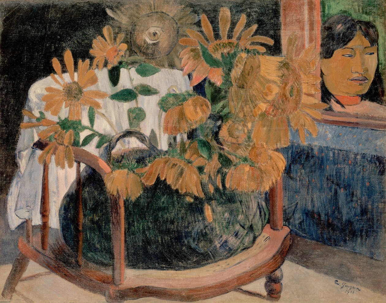 法文：Nature morte avec des tournesols sur un fauteuil (II) 向日葵 作者 保罗·高更