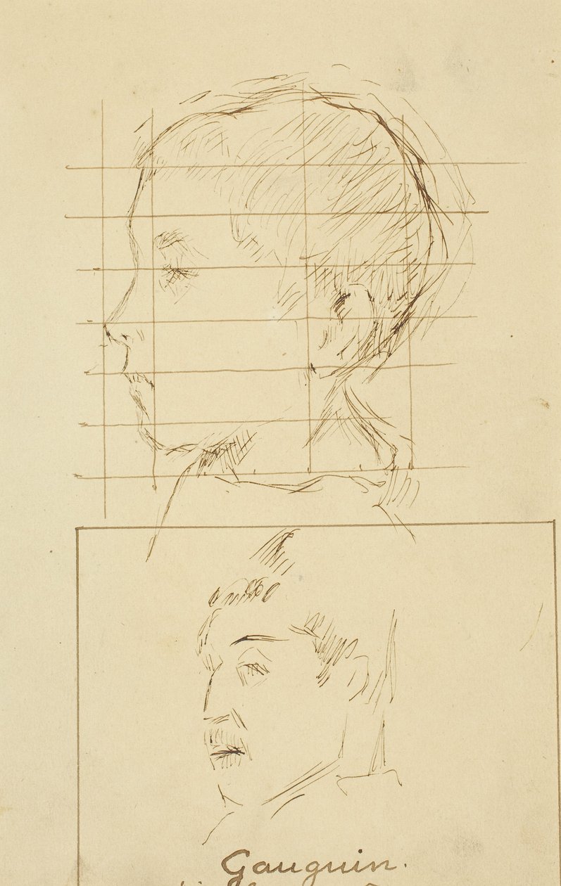 一个男孩和一个男人的头像（自画像）[背面] 作者 保罗·高更