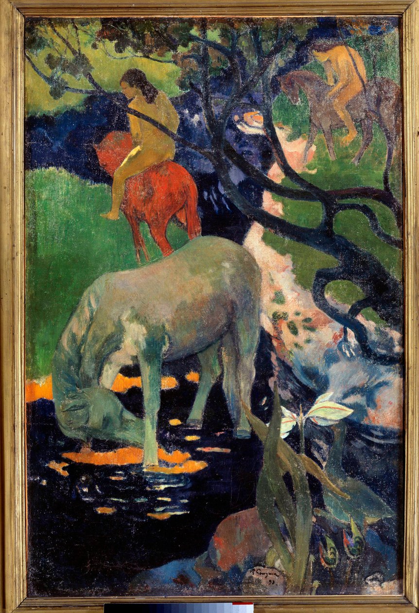 Le cheval blanc 绘画 Paul Gauguin (1848-1903) 1898 年 1,4x0,91 m 巴黎，奥赛博物馆 - 白马。 保罗·高更 (Paul Gauguin) (1848-1903) 的画作，1898 年。1.4 x 0.91 m。 巴黎奥赛博物馆 作者 保罗·高更