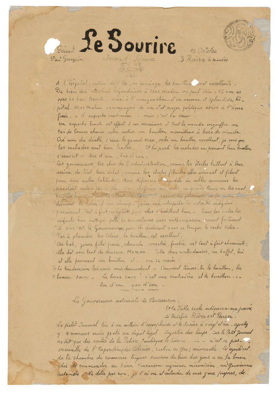 Le sourire: Journal sérieux, 1899 年 10 月 13 日 作者 保罗·高更