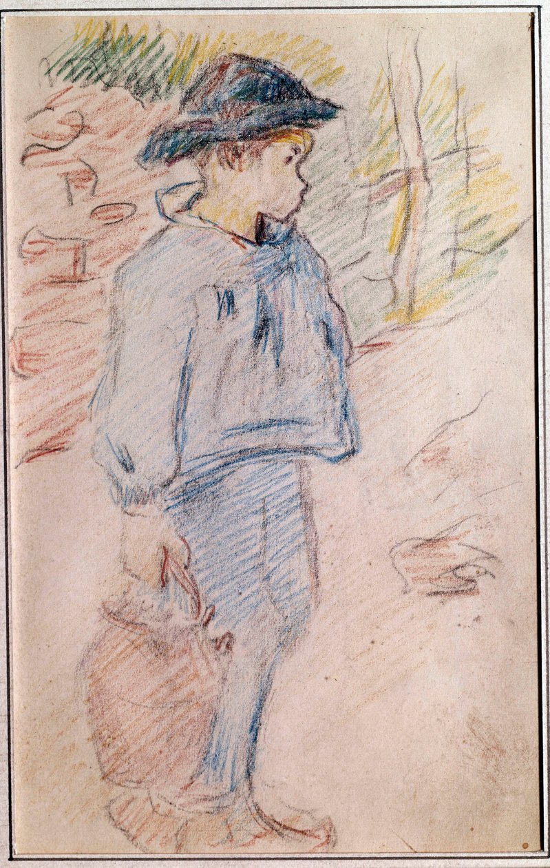 布列塔尼小男孩带桶素描保罗高更 作者 保罗·高更