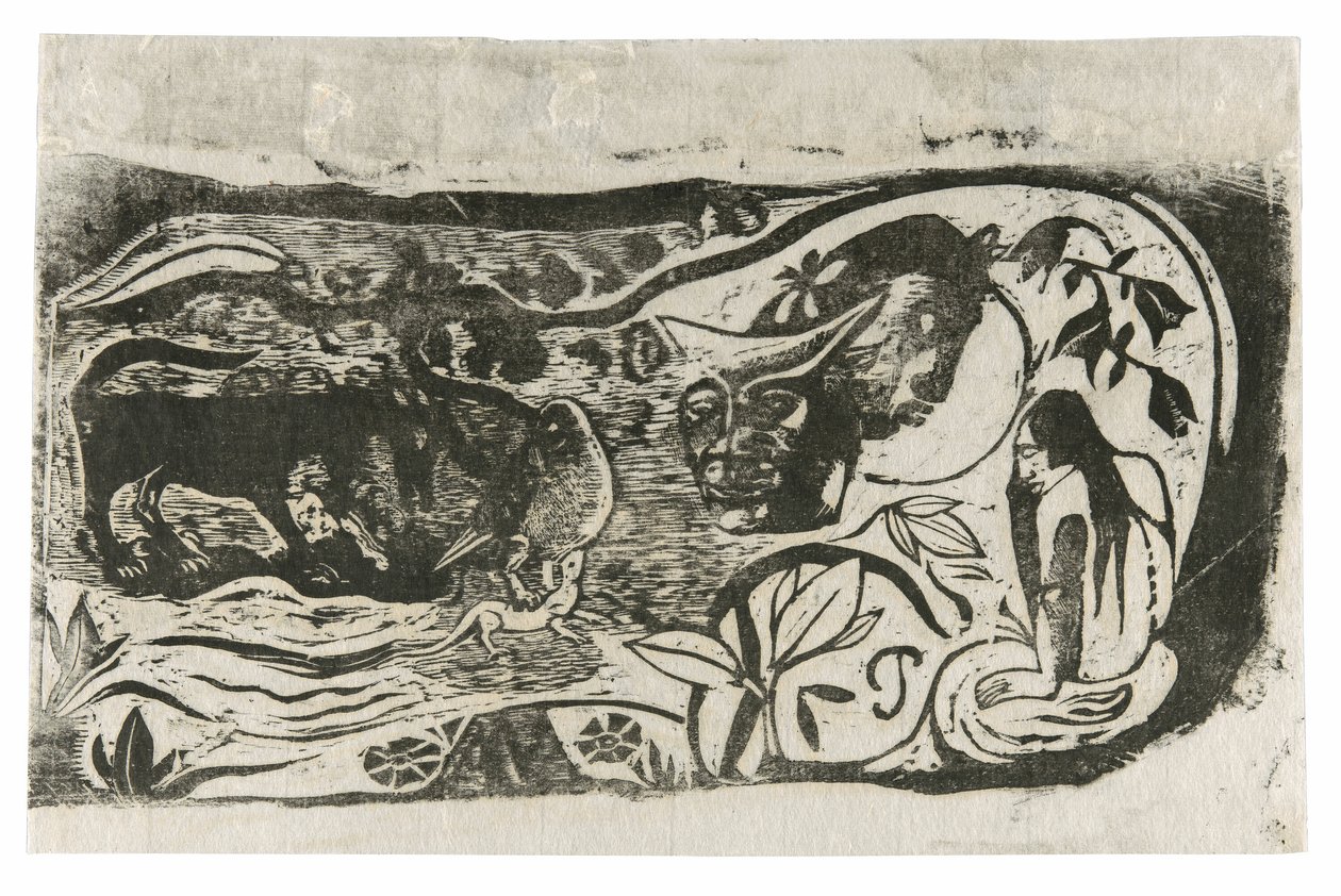 带角魔鬼头像的版画，选自《晚期木块版画组曲 作者 保罗·高更